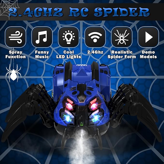 RC Spider Robot Toy with 2.4GHz Remote, Lights, Music & Spray - Realistic Spider Gift for Kids, Perfect for Holidays, Parties & Pranks