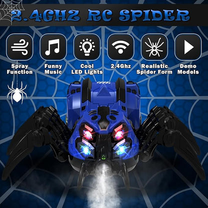 RC Spider Robot Toy with 2.4GHz Remote, Lights, Music & Spray - Realistic Spider Gift for Kids, Perfect for Holidays, Parties & Pranks