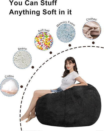 Bean Bag Chair for Adults Kids Without Filling Comfy Fluffy Giant Round Beanbag Lazy Sofa Cover for Reading Chair Floor Chair, 6FT, Dark Grey