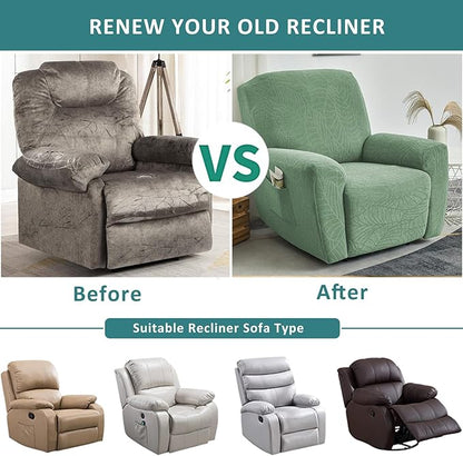 NILUOH Stretch Recliner Chair Cover 4-Pieces Recliner Covers for Large Recliner Jacquard Lazy Boy Chair Covers Soft Reclining Chair Cover Furniture Protector with Elastic Bottom (Leaf Green)