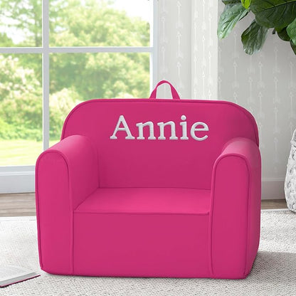 Delta Children Personalized Cozee Chair - Customize with Name – Foam Kids Chair for Ages 18 Months and Up, Hot Pink