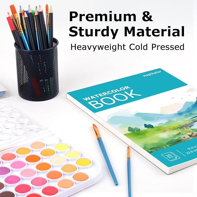 Hapikalor 5.5"x8.5"Watercolor Small Sketchbook for Kids, 30 Sheets (60 Pages) Spiral Bound, Water Color Paper, 140lb/300gsm Watercolor Paper, Watercolor Notebook, Watercolor Journal, Sketch Pad, Teal