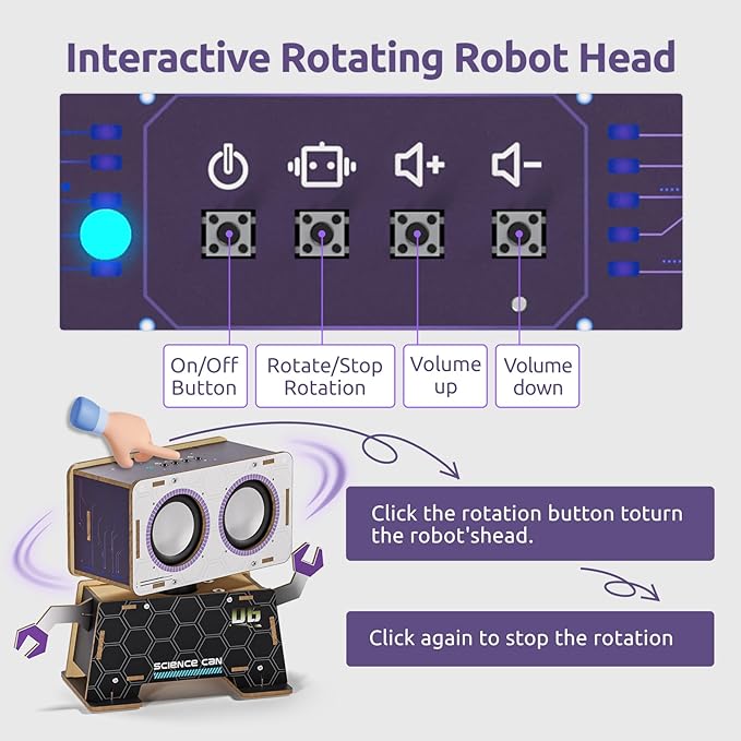 Science Can STEM Toys for Ages 8-13, DIY Bluetooth Speaker Kit with Rotating Head Robot, Electronic Stem Kits with Wooden Puzzles, Educational Building Toy, Birthday Gift for Boys & Girls