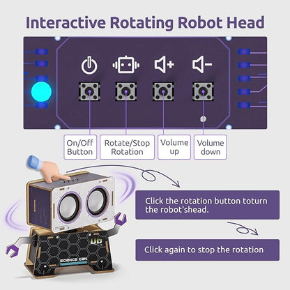 Science Can STEM Toys for Ages 8-13, DIY Bluetooth Speaker Kit with Rotating Head Robot, Electronic Stem Kits with Wooden Puzzles, Educational Building Toy, Birthday Gift for Boys & Girls