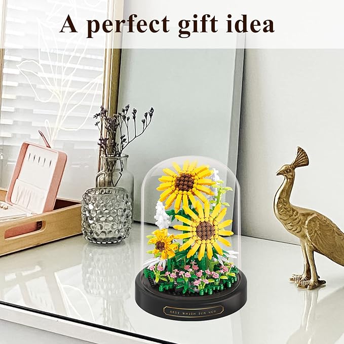 Sunflower Flower Bouquet Set,Mini Bricks Botanical Collection Flowers Building Blocks,Assembly Bonsai Tree Friends Sets, Valentine's Anniversaries Birthday Gift for Women Friends Adults