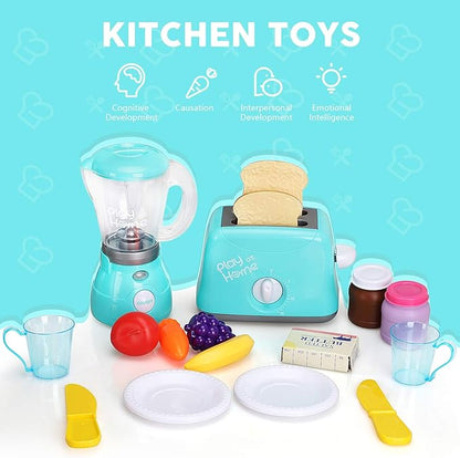TOY Life Play Kitchen Accessories Toddler Kitchen Playset Toy Kitchen Appliances Kitchen Sets for Kids Ages 4-8 Kid Blender Toy Toaster Kitchen Set with Realistic Light Sound Gift for Girls Boys