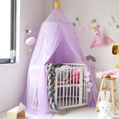 Jolitac Princess Bed Canopy for Girls Room Decor Round Lace Mosquito Net Play Tent Reading Nook Canopies Yarn Girl Dome Netting Castle (New Purple)
