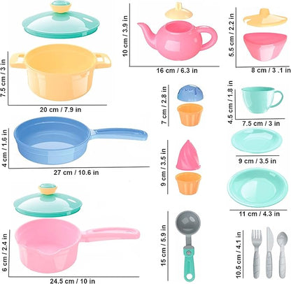 TECHNOK Kids Play Kitchen Accessories - 49 Pcs Play Dishes Cookware Set - Large Toy Pots and Pans for Kids Kitchen Pretend Dishes - Play Food Set - Cooking Utensils - Toy Cooking Set for Girls Boys 3+