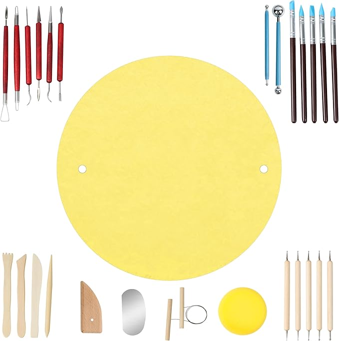 KMSUPERB Pottery Tools Kit with Batmate, 27PCS Clay Sculpting Tools Set, 12" Anti-Slip Pottery Wheel Bat Mat for Ceramics, Polymer Clay, Shaping, Trimming & Carving