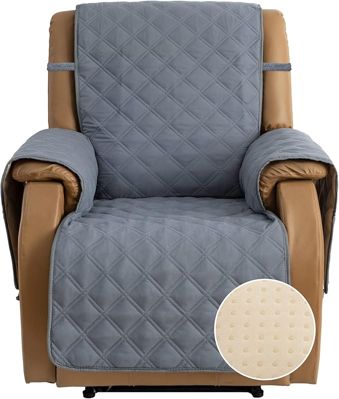 TOMORO Non-Slip Oversized Recliner Cover, 100% Waterproof Quilted Recliner Chair Slipcover Furniture Protector with Pockets, Washable Couch Cover with Elastic Straps for Kids and Pets