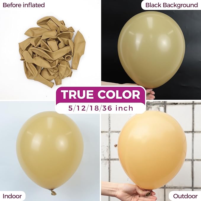 Bezente Tan Latex Party Balloons - 100 Pack 12 inch Round Helium Light Brown Boho Neutral Coffee Balloons for Graduation Birthday Boy Gender Reveal Jungle Safari Cowgirl Woodland Party Decorations