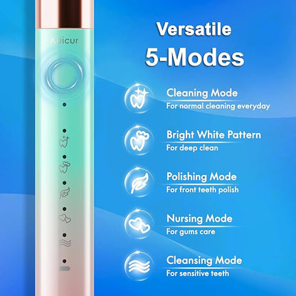 Portable Electric Soft Toothbrush with Travel Case, 90-Day Largest Battery Life, 10 Brush Heads, 5 Modes Deep Clean, Ergonomically-Designed for Enhanced Comfort - Ideal Gift for Adults & Kids