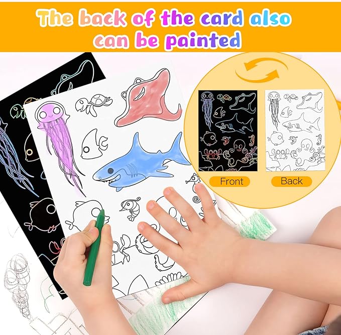 3Set Scratch Paper Art for Kids, Colorful Magic Drawing Book for Children Girls, Rainbow Scratch Off Craft Painting Book with 3 Scratch Pen for Birthday Party Games, DIY Projects Kits Craft Gifts