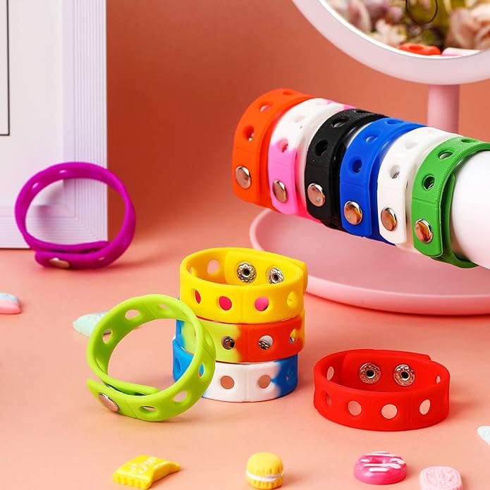 MTLEE 12 Pieces Silicone Wristbands Adjustable Rubber Bracelets Colorful Cute Charm Bracelets with Holes for Shoe Charm Boys Girls Birthday Party Award
