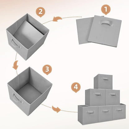 STORAGE MANIAC Storage Cubes, 11 Inch Collapsible Storage Bins with Handles, 4 Pack Fabric Foldable Bins for Organization, Durable Storage Bins for Closet, Shelves, Offices, Toys, 4-Pack Grey