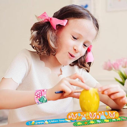 Viicoor Easter Slap Bracelets 48 PCS Snap Bracelet Party Favors Basket Bag Filler School Prizes Birthday Gifts Party Favors Easter Gifts Bulk (#20-Easter-48pcs)