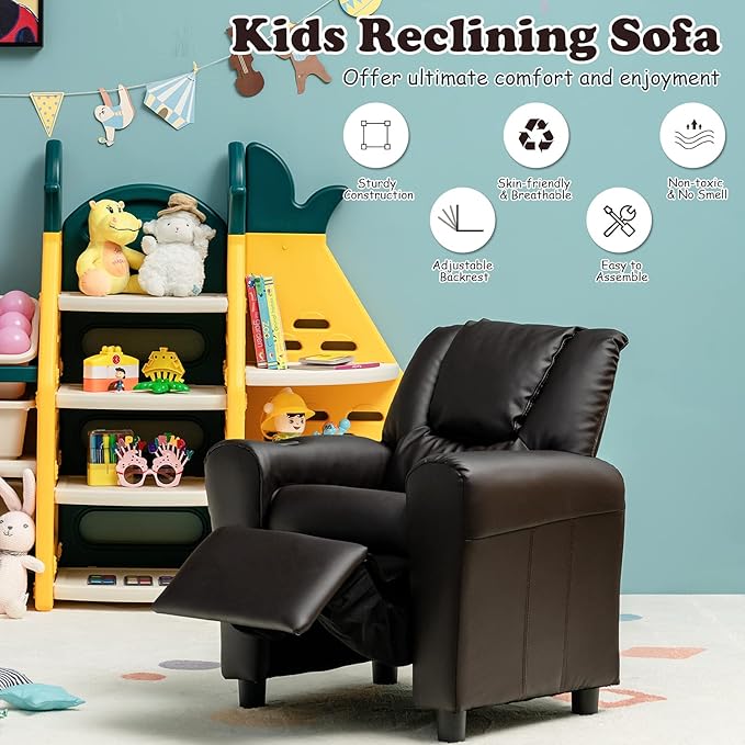ARLIME Kids Recliner chair, toddler Armchair Upholstered Couch with Cup Holder, Backrest, baby Leather sofa with Headrest and Footrest, Child Furniture for Ages 2-7