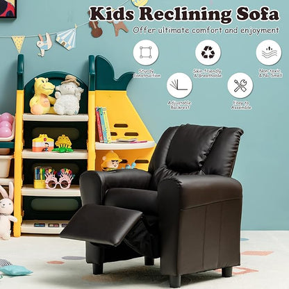 ARLIME Kids Recliner chair, toddler Armchair Upholstered Couch with Cup Holder, Backrest, baby Leather sofa with Headrest and Footrest, Child Furniture for Ages 2-7