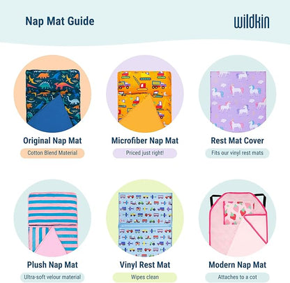 Wildkin Original Nap Mat with Reusable Pillow for Boys & Girls, Perfect for Elementary Daycare Sleepovers, Features Hook & Loop Fastener, Cotton Blend Materials Nap Mat for Kids