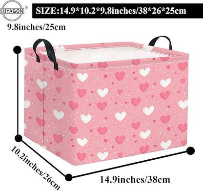 HIYAGON Rectangular Valentines Basket Baby Girl Storage Bin Pink Basket Organizer Box Heart Room Decor(Pink Hearts)