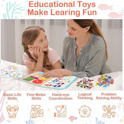 Toddler Busy Board Montessori Toys for Toddlers 1-3 Year Old Educational Activity Book Board Sensory Travel Toys Ages 2-4 Preschool Learning Fine Motor Skills Toy Quiet Book Gift for Kids