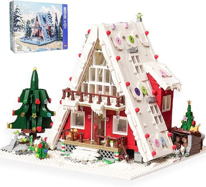 Christmas Art Log House Building Block Set with LED Lights, 2159 Pieces Christmas Toy Set, Christmas Scene, Santa Claus, Christmas Tree, Christmas Deer, for Adults, Boys and Girls
