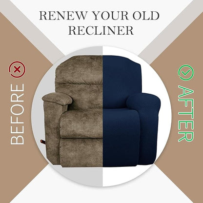 JIVINER Oversized Recliner Chair Covers 4 Piece Stretch Lazy Boy Recliner Sofa Slipcover Jacquard Large Recliner Covers with Elastic Bottom Soft Furniture Protector (XL Recliner,Navy Blue)