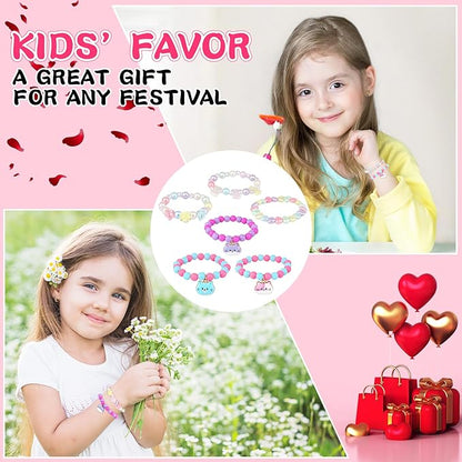 Valentines Cards for Kids Classroom - 24 PCS Valentines Day Gift Cards with Friendship Bracelets, Valentines Day Party Favors , Valentines Day Gifts for Kids Girls