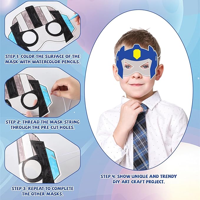 Lonfliness 36 Set Robots Coloring Mask Robot Paper Arts Crafts Kids Color Your Own Robots Blank DIY Mask for Masquerade Birthday Party Dress-Up Decoration Favor School Classroom Activity Game Supplies