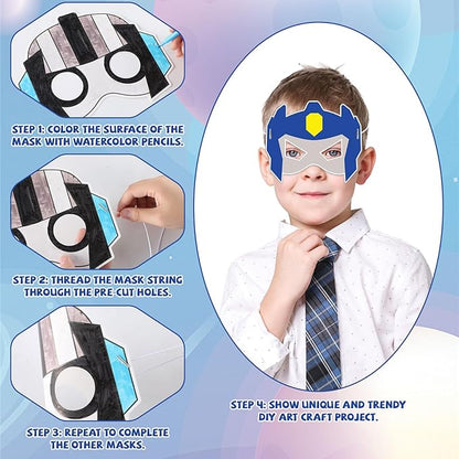 Lonfliness 36 Set Robots Coloring Mask Robot Paper Arts Crafts Kids Color Your Own Robots Blank DIY Mask for Masquerade Birthday Party Dress-Up Decoration Favor School Classroom Activity Game Supplies