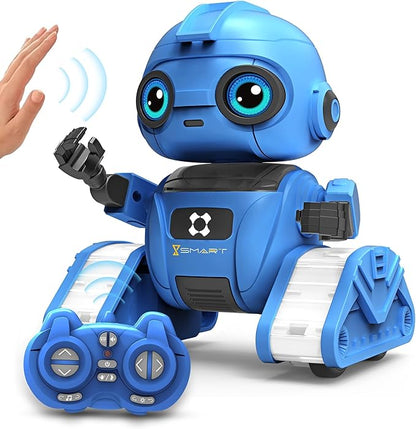 Robot Toys for Boys and Girls, Rechargeable Remote Control Robot with Auto-Demonstration, Light Projection, Dance Moves, Music, and Gesture Sensing –Toy Robot Gifts for 6+ Year Old Boys (Blue)