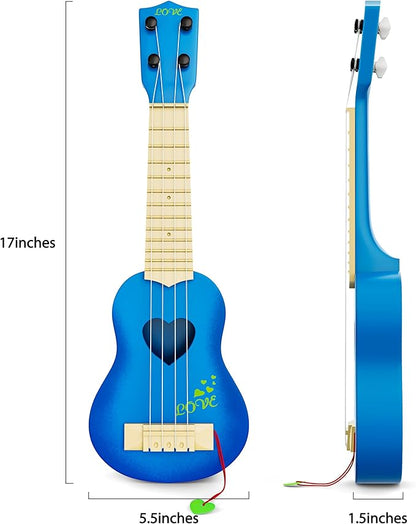 YEZI Classical Ukulele for Kids, Mini Toddler Guitar Toy with Pick, Educational Musical Instrument for Preschool Boys Girls, Early Learning Music Toy for Ages 3 4 5 6+ Years Old, Blue