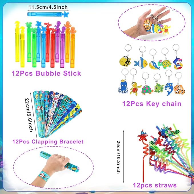 180PCS Under the Sea Party Favors Ocean Theme Party Supplies for Kids – Goodie Bags, Bracelets, Keychains, Stickers, Stamps, Straws, & Toys for Birthday Party Gifts & Classroom Rewards