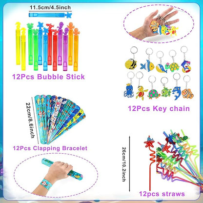 180PCS Under the Sea Party Favors Ocean Theme Party Supplies for Kids – Goodie Bags, Bracelets, Keychains, Stickers, Stamps, Straws, & Toys for Birthday Party Gifts & Classroom Rewards