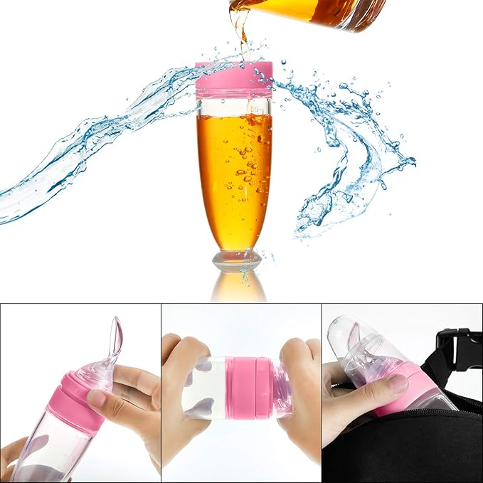 2 Pieces Silicone Baby Spoons Baby Feeding Spoon with Standing Base for Infant 0-24 Months Dispensing and Feeding (Pink)