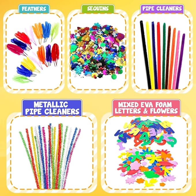 FUNZBO Arts and Crafts School Supplies for Kids - Kindergarten School Supplies Set with Glitter Glue Stick, Glue, Pipe Cleaners Craft and Kids' Scissor, Gifts for Girls and Boys Age 4+ (X-Large)