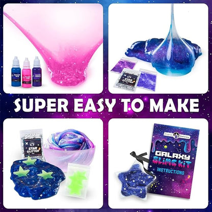 Original Stationery Mini Galaxy Slime Kit for Girls & Boys Ages 7–12, DIY Glow-in-The-Dark Slime Set with Glitter, Fun Space Craft Toy for Creative Play, Birthday Gift for Kids