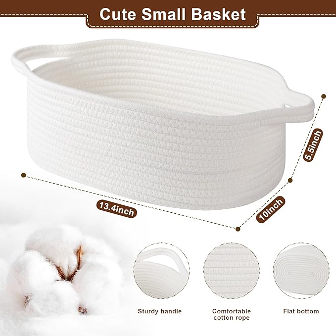 OIAHOMY Gift Basket with Handle, 13.4"x 10"x 5.5" Woven Basket with Gift Bag, Ribbon and Wrap Tissue Paper, Nursery Bins Empty to Fill with Towels, Baby, Pet Toy Organizer - White