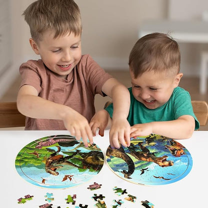 Wooden Dinosaur Puzzles for Kids Ages 4-6, Set of 2 Packs with 48-Piece Jigsaw Puzzles Preschool Educational Brain Teaser Boards Toys Gifts Children, Wood Puzzles for 3 4 5 6 7 8 Years Old Boys Girls