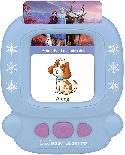 LEXiBOOK, Frozen, Bilingual Interactive Card Reader, Spanish/English, 150 Double-Sided Educational Cards, Educational Quiz & flashcard Machine, Blue/Purple, JCR10FZi2