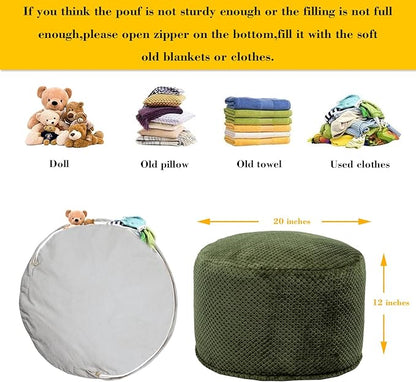 Asuprui Pouf Ottoman Stuffed Stuffed Ottoman Foot Rest Soft Plush Fiber Foot Stool 20x20x12 Inches Fuzzy Chair Floor Pouf Chair Foot Rest with Storage for Living Room Bedroom Green Pouf with Filler