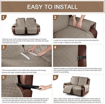 KinCam Waterproof Loveseat Recliner Cover, Non-Slip Reclining Couch Covers for 2 Seat, Recliner Sofa Cover Furniture Protector with Elastic Straps for Kids, Pets, Taupe