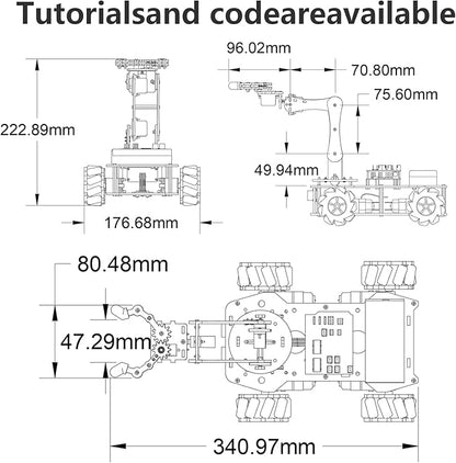 Smart Robot Arm Car Kit, 4WD Remote Control Car Compatible with Arduino IDE, Electronic Programming Project/STEM Education/Science Coding Kit for 16+ Teens and Adults Unique Gifts
