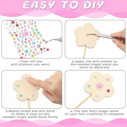 42 Pcs Princess Fairy Wands Kit, Include 36 Pcs Wooden Unfinished Wand DIY Princess Wand with 6 Sheet Colorful Diamond Sticker for Girls Make Your Own Princess Wand, Cosplay Costume Party Favor