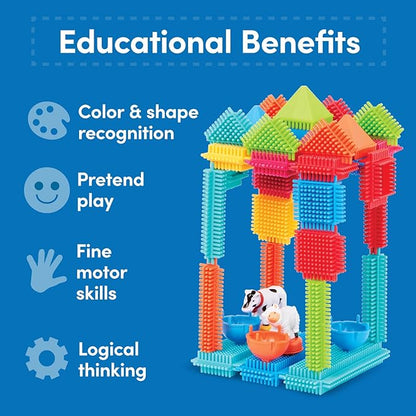 Battat- Bristle Blocks- STEM Interlocking Building Blocks- 113 pc Playset- Reusable Storage Case- Developmental Toys for Toddlers & Kids- Deluxe Builder Case- 2 Years +