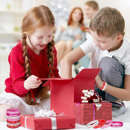 Morcheiong 70 Pcs Valentine's Day Silicone Bracelets Pink Red Party Favors Classic Rubber Wristbands for Kids Adults Valentine's Day Party Decorations