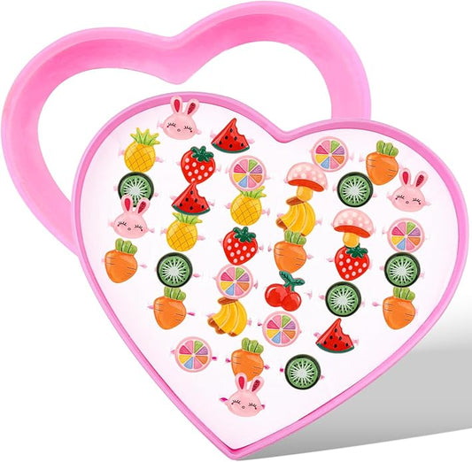 Little Girl Jewel Rings, Adjustable Pink Rings Girls Kids Pretend Play and Dress up Jewelry Set, Cute Rings with Display Case Party Favors Toys Gifts