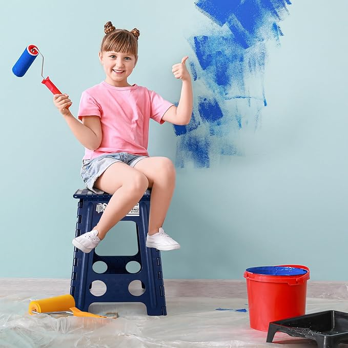 Delxo Folding Step Stool 17.5 Inch,Heavy Duty Step Stools for Adults,Non Slip Folding Stool with Handle,Premium Portable Foldable Step Stool for Kitchen Bathroom Bedroom Up to 400LBS,(Royal Blue,1PC)