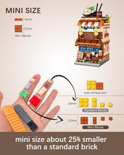 Japanese City Street View Ramen Shop, MOC Creative Building Blocks House Set, Simulation Architecture Construction Toy, Gifts Idea for Kids Adults (Mini Blocks 412 pcs)