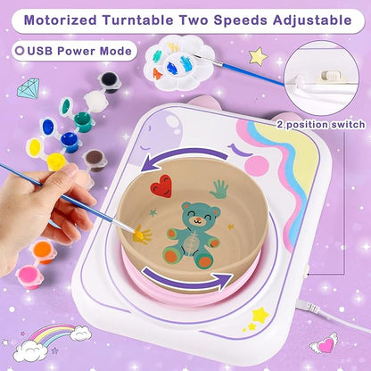 weirtoya Pottery Wheel for Kids, Girls Arts and Crafts Toys for Kids Ages 8-12,Pottery Craft Kit with 3 Pack Air-Dry Clay, Art Supplies for Kids Toys Girls Birthday Gift for 6 7 8 9 10 11 12+
